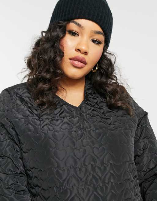 Daisy Street Plus mini smock dress in black quilted heart jacquard, 3 of 4