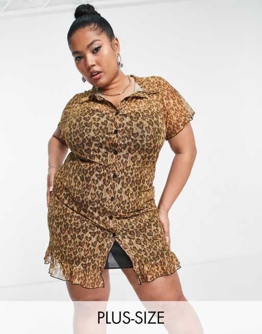 Daisy Street Plus - Minikjole med knapper, flæsekant og hjerteformet leopardprint i mesh