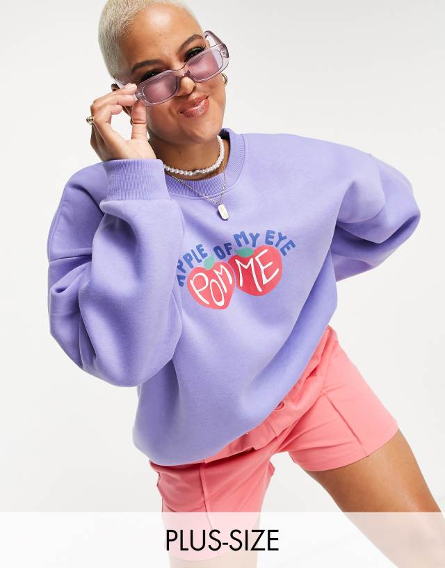 Daisy Street Plus overdye sweatshirt with apple graphic