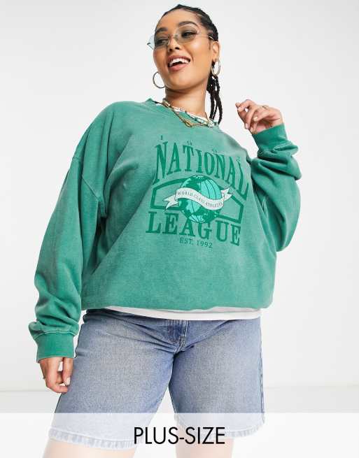 Daisy Street Plus overdye sweatshirt with retro collegiate graphic