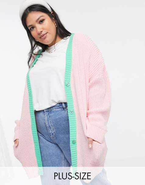 Daisy Street Plus – Oversize-Strickjacke in Pastellfarbe