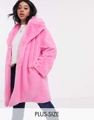 Daisy Street Plus oversized coat in faux fur-Pink