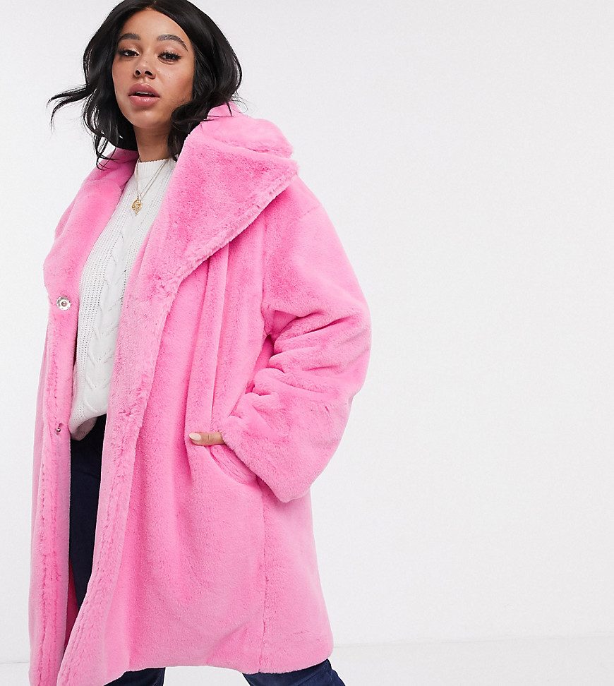 Daisy Street Plus oversized coat in faux fur-Pink