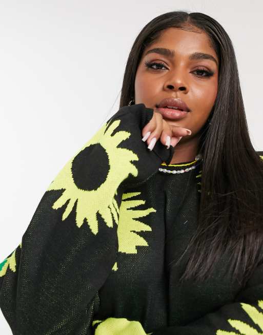 Daisy Street Plus oversized jumper in sunflower knit | ASOS