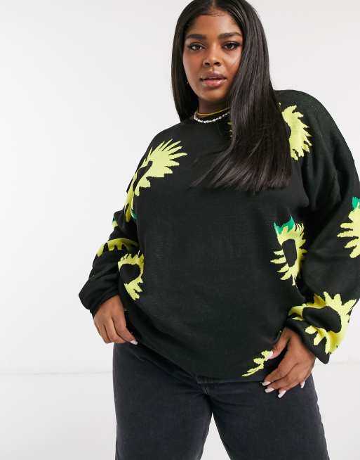 Daisy Street Plus oversized jumper in sunflower knit | ASOS