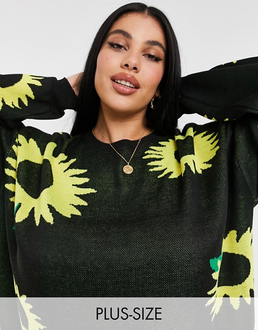 Daisy Street Plus oversized jumper in sunflower knit