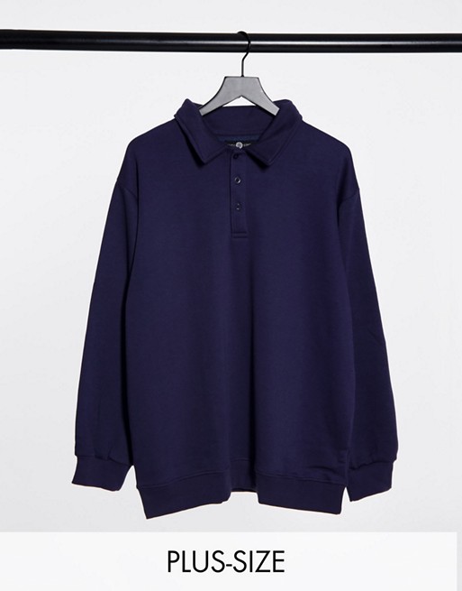 Daisy Street Plus oversized polo sweatshirt with button neck in navy