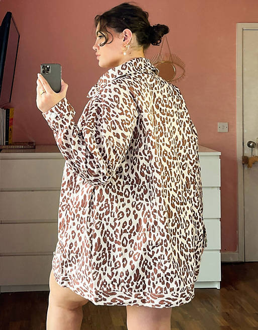 Daisy Street Plus oversized shacket in leopard print co-ord