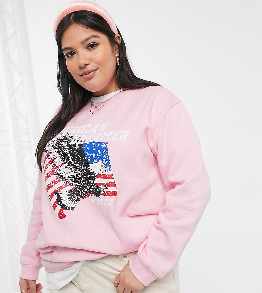 Daisy Street - Plus - Oversized sweatshirt met American Dreamer-print-Roze