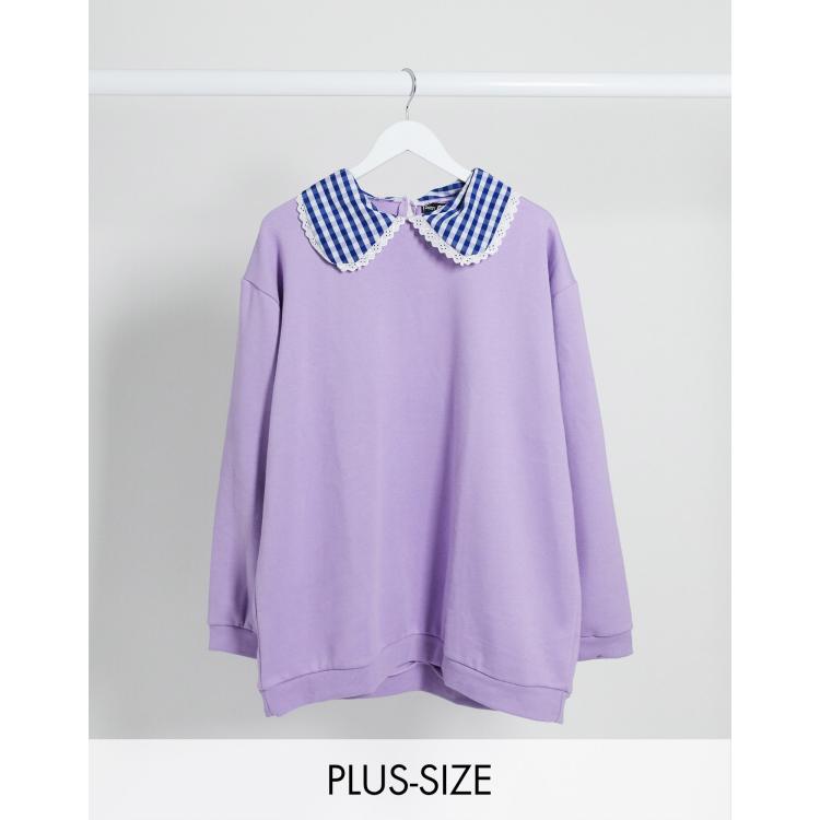 Daisy street oversized outlet sweatshirt with gingham colla