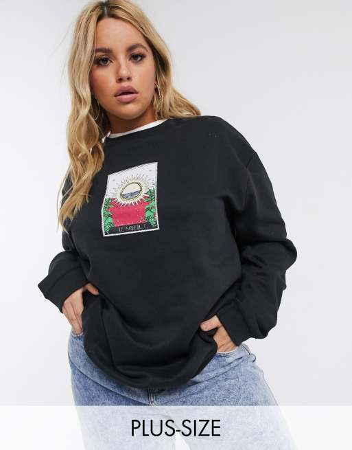 Daisy Street Plus oversized sweatshirt with le soleil tarot print