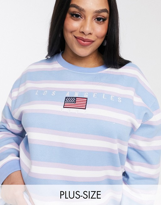 Daisy Street Plus oversized sweatshirt with los angeles embroidery in retro stripe