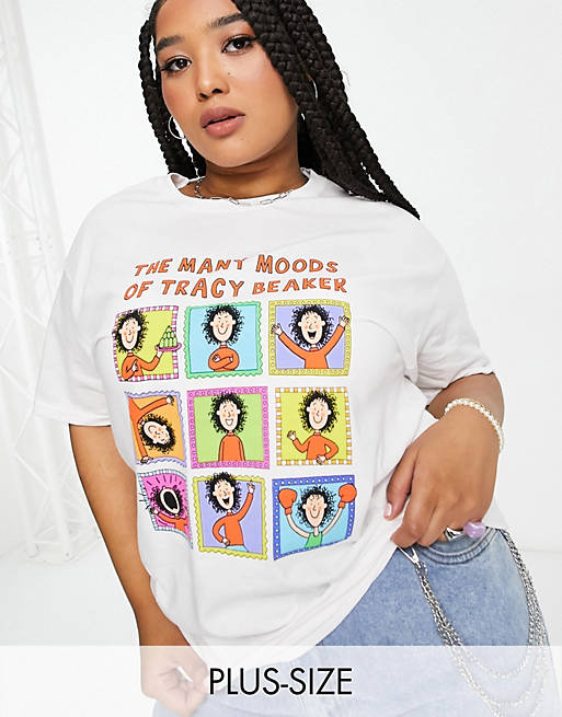 Daisy Street Plus - Oversized T-shirt met 'Moods of Tracy Beaker' print in wit