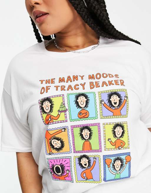 Daisy Street Plus oversized t-shirt with moods of Tracy Beaker in white, 2 of 4