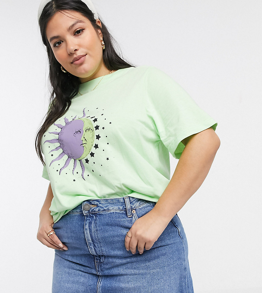 Daisy Street Plus oversized t-shirt with sun and moon print-Navy