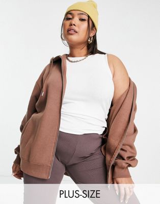 Daisy Street Plus oversized zip front hoodie in brown - ASOS Price Checker