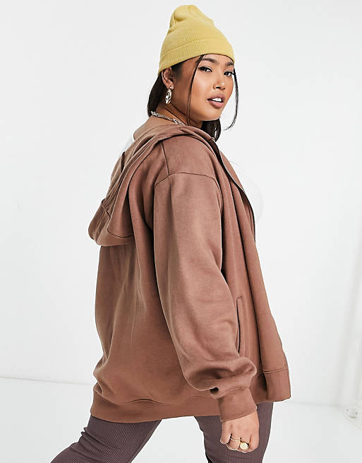  Daisy Street Plus oversized zip front hoodie in brown 