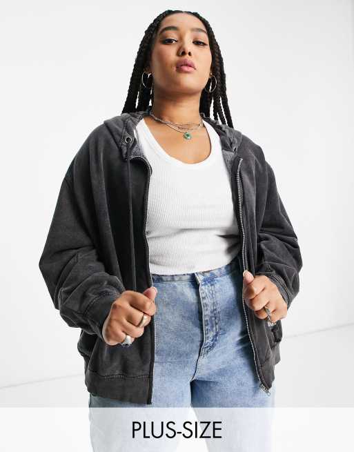 Daisy Street Plus oversized zip hoodie in washed black | ASOS