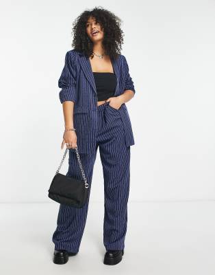 Daisy Street Plus - Pantalon ajusté décontracté d'ensemble à fines rayures - Bleu