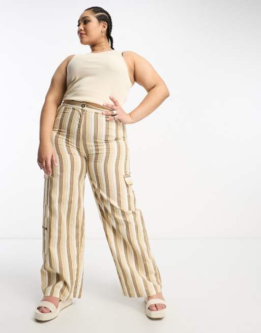 Daisy Street Plus - Pantalon cargo en lin à rayures style années 2000
