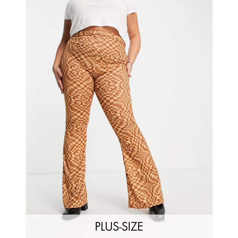  Donna Daisy Street Plus - Pantaloni a zampa a vita alta a quadri distorti in coordinato