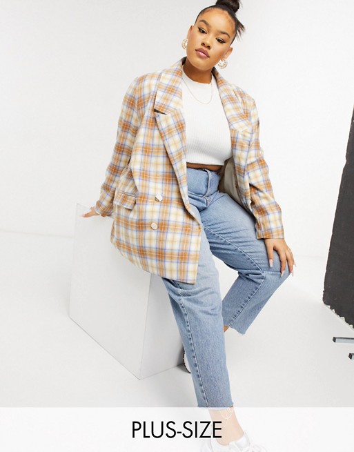 Daisy Street Plus relaxed blazer in vintage check co-ord