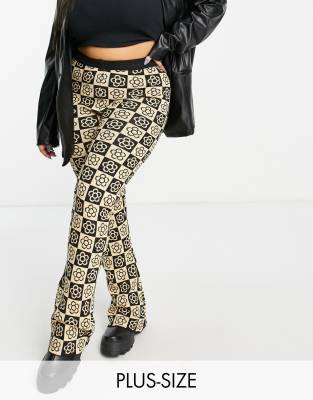 Daisy Street Plus relaxed flares in checkerboard floral knit co-ord - ASOS Price Checker
