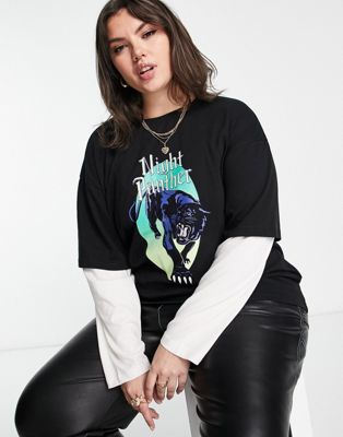 Daisy Street Plus Relaxed Grunge Skater T-shirt With Underlayer-black