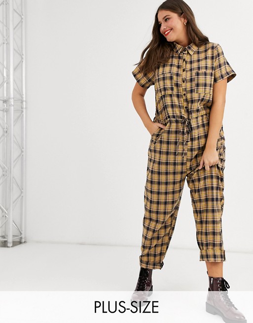 Daisy Street Plus relaxed jumpsuit with tie waist in check