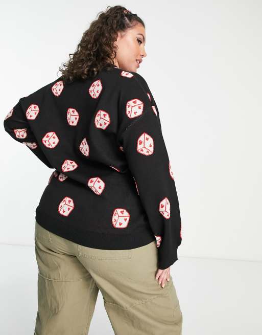 Daisy Street Plus relaxed knitted jumper with dice print, 2 of 4