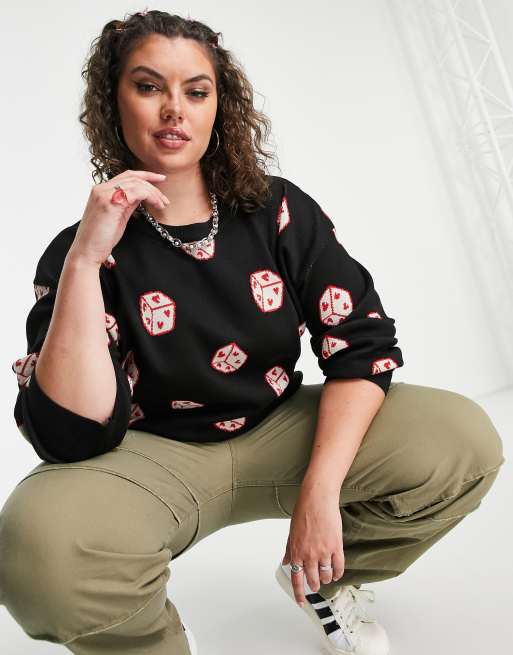 Daisy Street Plus relaxed knitted jumper with dice print, 4 of 4