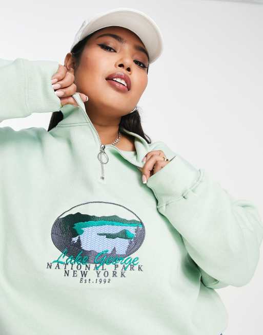 Daisy Street Plus relaxed oversized boyfriend half zip sweatshirt with national park graphic ASOS