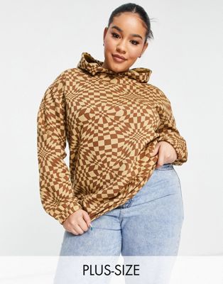Daisy Street Plus relaxed oversized hoodie in warped check co-ord