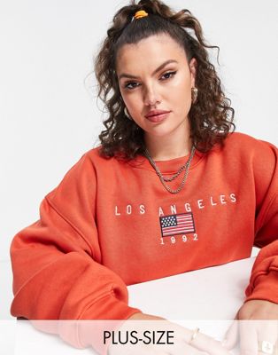 Daisy Street Plus relaxed oversized sweatshirt with LA graphic co-ord
