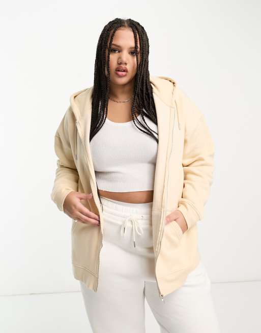 Daisy Street Plus relaxed oversized zip front hoodie in sand