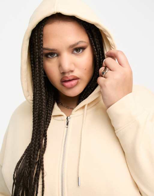 Daisy Street Plus relaxed oversized zip front hoodie in sand