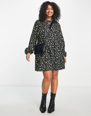 Daisy Street Plus relaxed smock dress in grunge floral