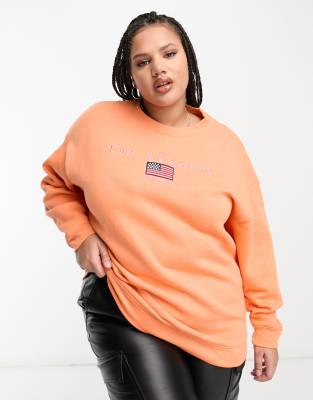 Daisy Street Plus Relaxed Sweatshirt In Apricot With La Embroidery-orange