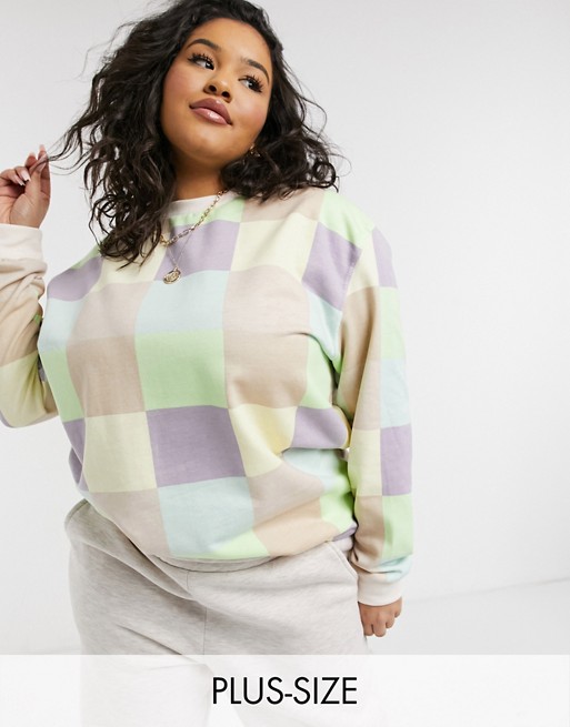 Daisy Street Plus relaxed sweatshirt in patchwork pastel co-ord