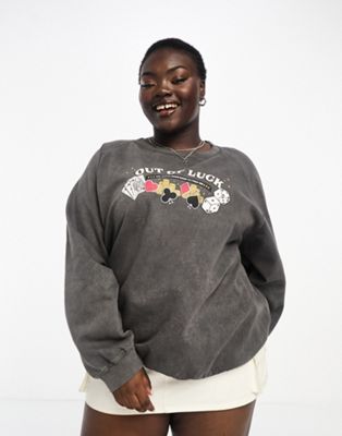 Daisy Street Plus relaxed sweatshirt in vintage wash with lucky graphic