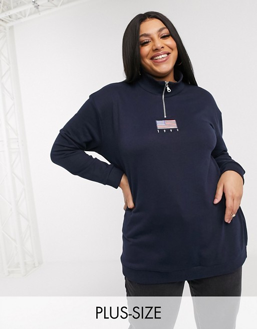 Daisy Street Plus relaxed sweatshirt with half zip and flag embroidery