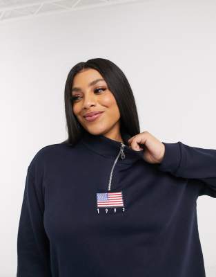 daisy street relaxed sweatshirt with half zip and flag embroidery