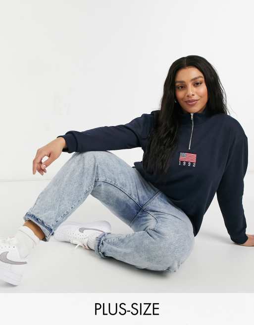 Daisy street relaxed sweatshirt with half zip and store flag embroidery