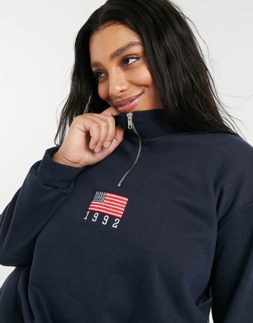 Daisy street relaxed sweatshirt with half zip and store flag embroidery