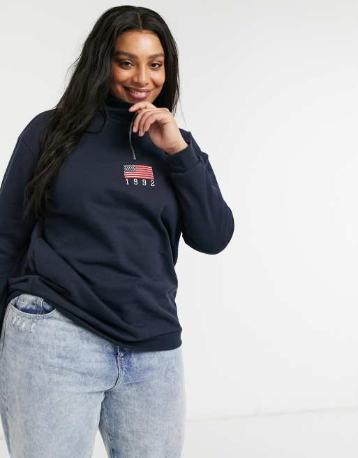 Daisy street relaxed sweatshirt with half zip and store flag embroidery