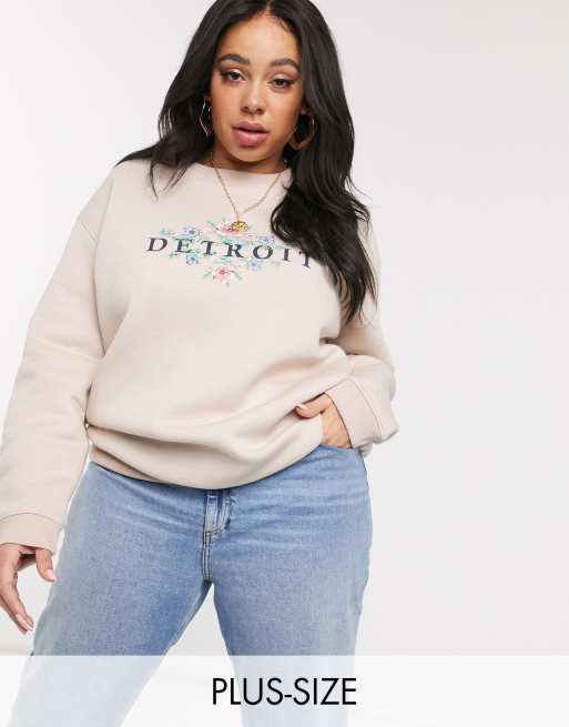 Daisy Street Plus Relaxed Sweatshirt With Vintage Detroit Print Asos