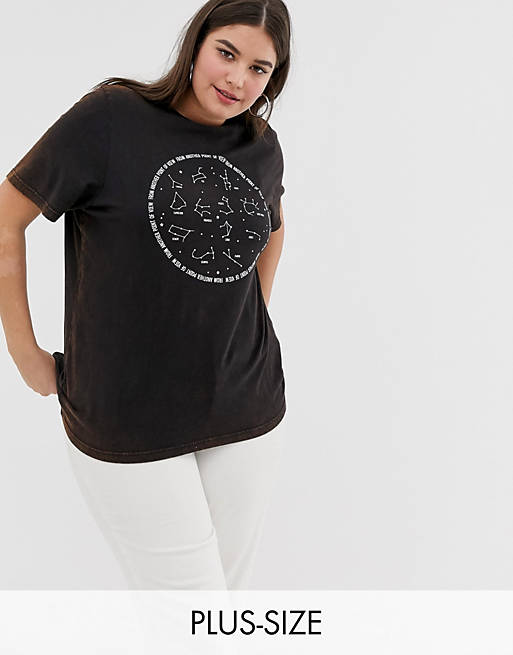 Daisy Street plus relaxed t-shirt with astrology print in bleached effect