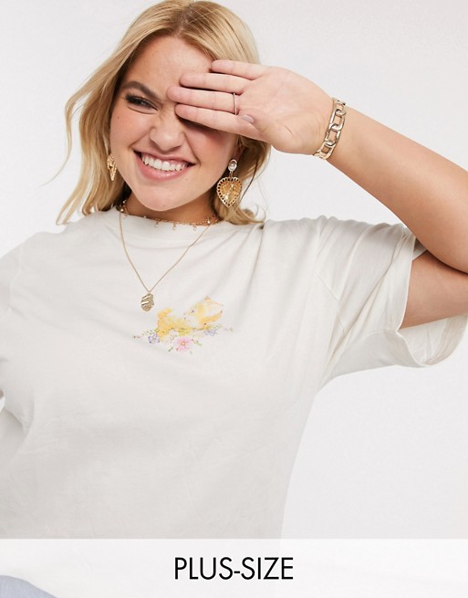Daisy Street Plus relaxed t-shirt with floral kitten print
