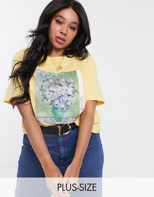 Daisy Street Plus relaxed t-shirt with flower graphic in organic cotton
