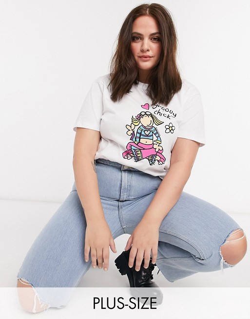Daisy Street Plus relaxed t-shirt with Groovy Chick print